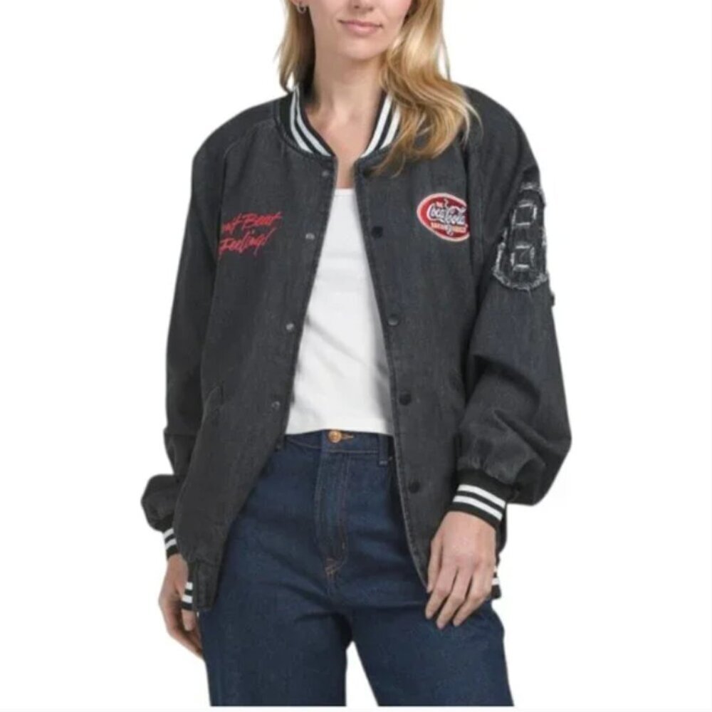 Nwt Coca Cola Charcoal Bomber Racing Jacket, The Laundry Room, Oversized Xs — image 2 of 8